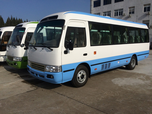 ডিজেল কোচ কোস্টার বাস 30 আসনের ভ্যান বাস 140hp ম্যানুয়াল ট্রান্সমিশন এয়ার কন্ডিশন রেফ্রিজারেটর